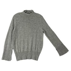 WHITE + WARREN Sweater M Grey Wool Cashmere Mock-Neck Long-Slit-Sleeves